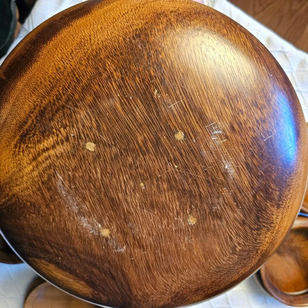 Vintage MCM Monkeypod Wood Salad Bowl Set 10 Piece Set Hawaiian Hand Carved